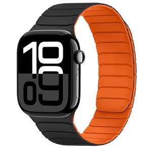 Tasikar Magnetic Bands Compatible with Apple Watch 42mm(Series 11/Series 10) 41mm 40mm 38mm Soft Silicone Replacement Loop Wristband for iWatch SE Series 11 10 9 8 7 6 5 4 3, Black-Orange