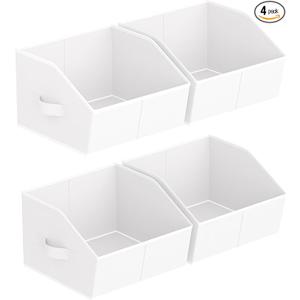 Homsorout Storage Bins for Shelves - Small Trapezoid Closet Shelf Organizer, Fabric Organization Bins with Handles, Storage Baskets for Clothes, Towel, Purse, 4 Pack, White