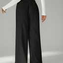 QJQ Women's Wide Leg Pants Textured Drawstring High Waisted Long Trousers Casual Loose Flowy Workout Sweatpants White X-Small (Black, XS)