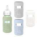 KingKam 4 Pack Silicone Sleeves for Dr. Brown's Glass Baby Bottles, Anti Breakage Baby Bottle Sleeves Holder, Compatible with Dr. Brown's Anti-Colic Options+ Narrow Glass Baby Bottles, 4 oz/120 mL (Blue + Green + White + Grey 4OZ)