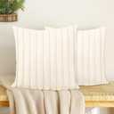 Bonhause Cream White Throw Pillow Covers 18 x 18 Inch Soft Fluffy Striped Double Sided Faux Fur Plush Decorative Pillow Cases for Couch Sofa Bed Home Patio Decor Set of 2