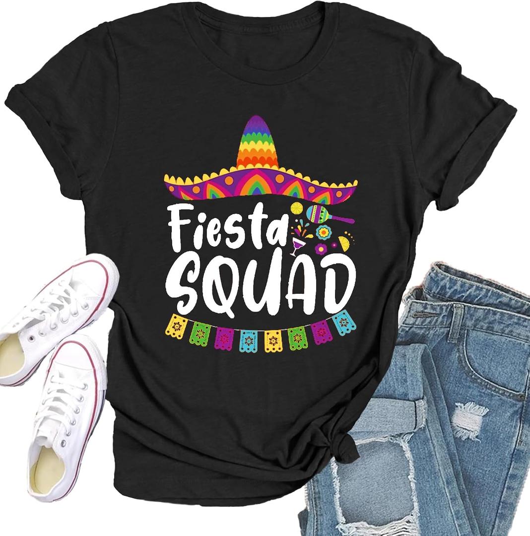 Cinco De Mayo Shirts for Women: Mexican Fiesta Tshirt Sombrero Tee Tops (S)