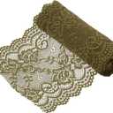 MECCANIXITY 6 Inch Wide 3 Yard Elastic Lace Ribbon, Stretch Floral Pattern Lace Trim Embroidered Fabric for Sewing Making and DIY Crafts Gift Wrapping Bouquets Wedding Decor (Olive Green)