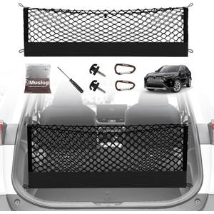 Muslogy Envelope Style Trunk Cargo Net Compatible with Toyota RAV4 2019-2024 2025 Accessories Custom Fit Trunk Organizer Upgraded Storage Luggage Net with Metal Hooks