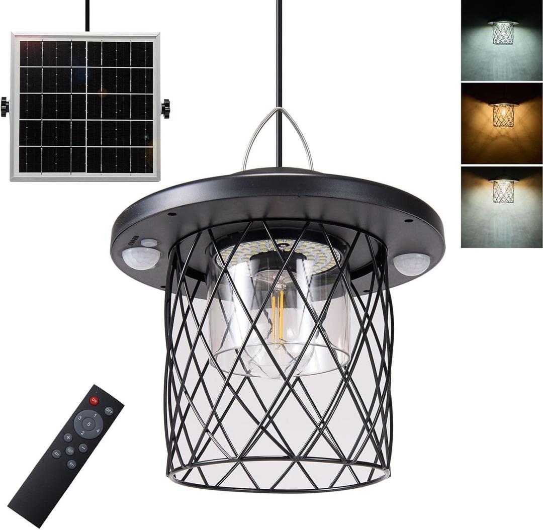 HULPPRE 3000lm Solar Shed Light,Daytime or Night,Classic Metal Solar Lights Indoor&Outdoor with E27 Bulb,Cool or Warm White,5 Modes Barn,Chicken Coop Light,Pendant Lamp for Patio,Garden,Yard,Gazebo