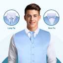 S.H. Churchill & Co. Men's 4 Piece Vest Set, with Bow Tie, Neck Tie & Pocket Hankie - Light Blue, Size M