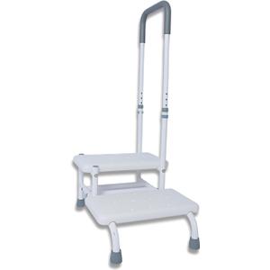 Height Adjustable Step Stool with Handle and Non-Skid Platform, Lightweight & Sturdy Standing Aid Support for Elderly, Seniors, Ideal for Bedside, Bathtub & Car Use, Holds up to 440 lbs (White)