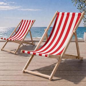 AceOrbit 2 Pcs Folding Sling Beach Chair, Adjustable,Red Stripes, 17.87 x 35.51 x 32.91 inches