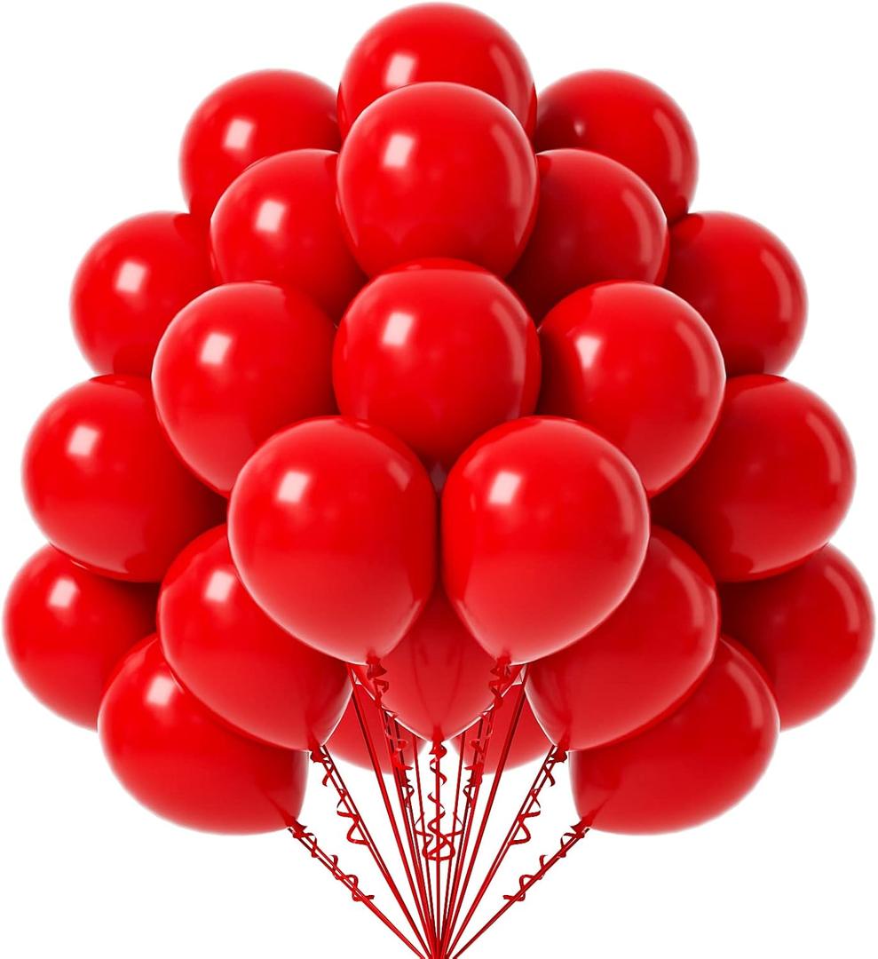 FOTIOMRG Red Balloons, 50 Pack - 12 inch Latex Party Balloons for Birthday, Graduation, Baby Shower, Valentines, Christmas, Wedding Parties (with Red Ribbon)