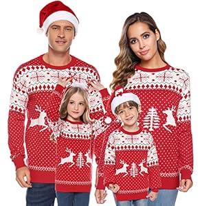 Totatuit Family Matching Christmas Sweater Round Neck Reindeer Snowflakes Ugly Knitted Sweater Pullover for Men Women Size XL