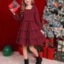 GRACE KARIN Girls Fall Long Sleeves Casual Red Party Festive Dress Size 8, Red