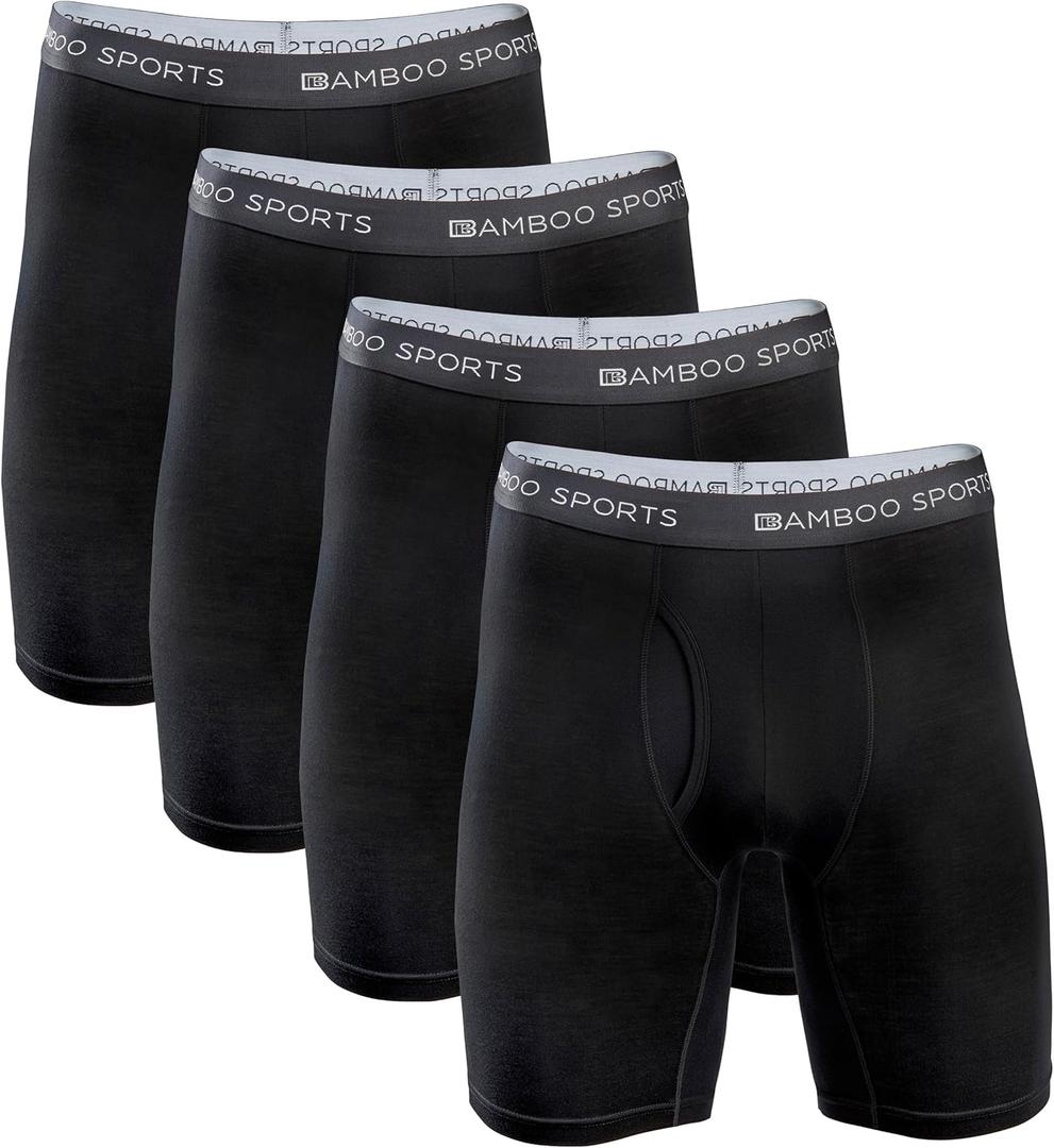 Mens 6 in. Bamboo Rayon Boxer Briefs 3 pack, Anti Chafing, Breathable, Non-Binding, Super Soft & Comfortable Moisture Wicking (Large, Black)