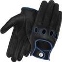 J.A.G. Leather Driving Gloves - Full Finger Touchscreen | Riding | Cowhide Motorcycle Gloves for Men and Women, Cycling Unlined Men's Driving Gloves (Blue)