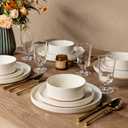 AmorArc Ceramic Dinnerware Set for 6 | Speckled Stoneware Plates and Bowls with Rustic Terracotta Underside| Scratch Resistant, Dishwasher & Microwave Safe Dishes Sets- 18pcs (Modern Beige)