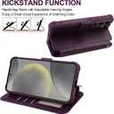 VANAVAGY Wallet Case for Galaxy S24 with RFID Blocking Card Holder, [Screen Protector & Camera Lens Protector] PU Leather Flip Case with Wrist Strap for Wireless Charging, Purple