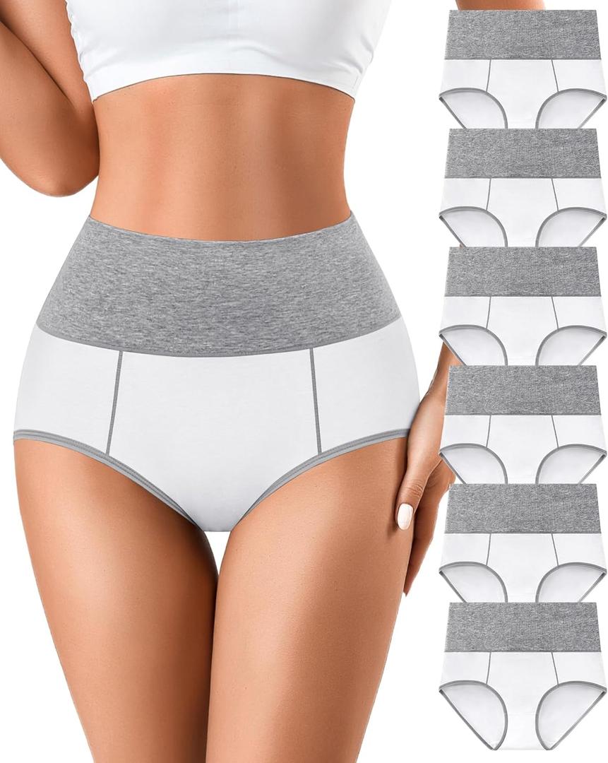 ASIMOON High Waisted Cotton Underwear for Women Tummy Control Panties Postparturm Stretch Full Coverage Ladies Briefs 5 Pack (Large)