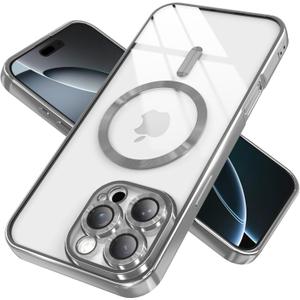 IAIYOXI Magnetic Clear Case for iPhone 17 with Full Camera Lens Protection,Compatible with MagSafe,Plating Soft TPU Phone Case,Anti-Scratch Shockproof Slim Cover for Women Gilrs Men - Gray