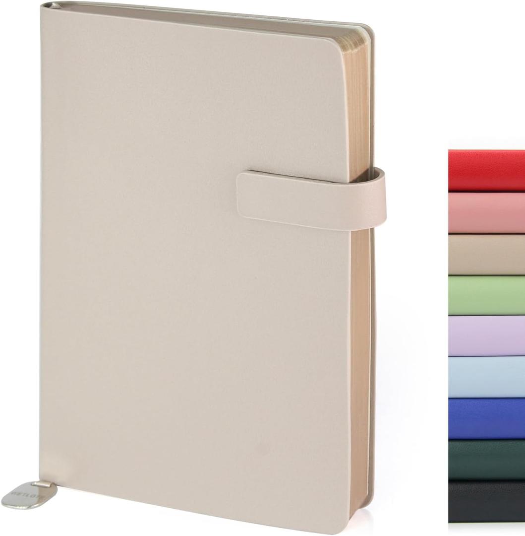 Soft Cover Leather Journal Notebook A5 Lined 208 Pages 5x8.25 Inches with Strap Closure Travel Work School Writing Journaling Notebooks for Women Men Gift Box Packaging Light Brown