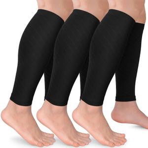 CTHH 3 Pairs Calf Compression Sleeves for Men & Women  Footless Compression Socks Leg Sleeve Support for Shin Splints (Large-X-Large, A1-3 Pack Black/Balck/Black)