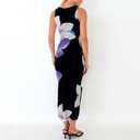 Bodycon Mesh Dresses for Women Sleeveless Midi Floral Tie Dye Dress Side Slit Wedding Cocktail Party Dresses Small, Black