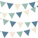 2 Sets of Blue Green Nursery Garland 24Pcs Green Blue Fabric Linen Pennant Banner Flags Triangle Streamers for Baby Playroom Decor Boys Nautical Birthday Hole in One Baby Shower Party Decorations