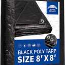 RAINDEWAY Black Tarp 8x8 Feet, UV Resistant, 8 Mil Multipurpose Medium Duty Waterproof Poly Tarp Cover with Metal Grommets and Reinforced Edges