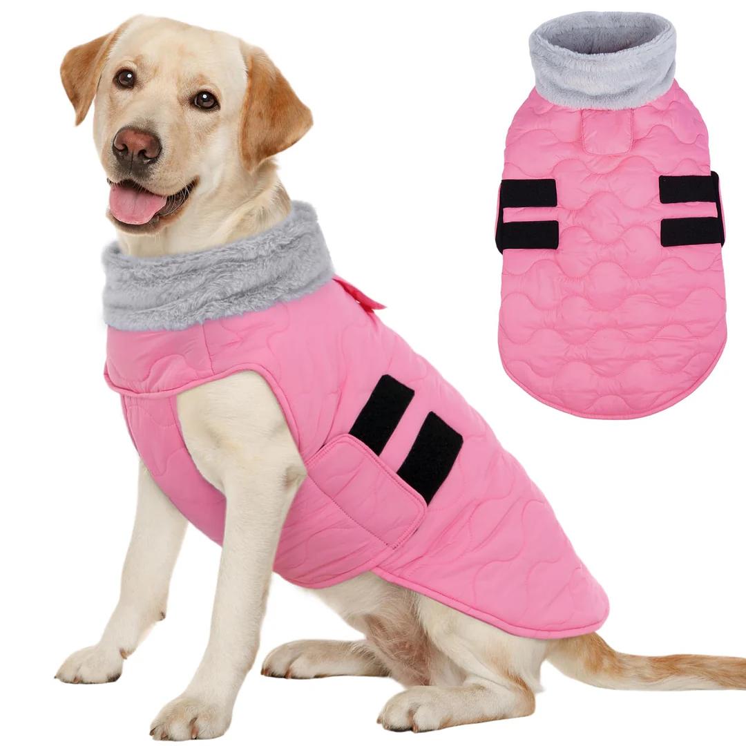 Warm Dog Coats, Doggie Winter Jacket Cold Weather Coats with Leash Hole, L (Chest Girth: 20.5-24.4"), Pink