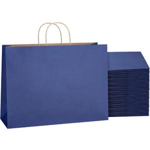 SHOPDAY Navy Blue Paper Bags with Handles 16x6x12, 25 Pack Large Kraft Paper Bags Bulk, Tote Bag Shopping Bags, Paper Gift Bags, Retail Bag Merchandise Bags for Grocery Business Takeouts