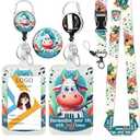 Harmony Cow Guitar Badge Holder with Breakaway Lanyard & Retractable Badge Reel with Heavy Duty Carabiner，360°Rotation Clip & Key Ring, Funny ID Card Holder for Office Work, Teacher, Student