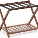 Bamboo Luggage Rack for Guest Room, Wide Suitcase Stand with Storage Shelf, Folding Luggage Stand Holder for Bedroom Hotel, 26.77" Thickened Luggage Rack for Suitcases, Brown