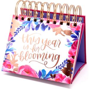 bloom daily planners Undated Perpetual Desk Easel with Motivational Quotes - Inspirational Standing Flip Calendar for Women - Page A Day (5.25" x 5.5") - Hand-Lettered