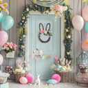 Suncalla 15.7 Inch Easter Bunny Wreath for Front Door Easter Rabbit Wreath Decoration with Pastel Egg Spring Door Garland with Peony Flower Mixed Twig for Home Indoor Outdoor Window Wall Party Decor