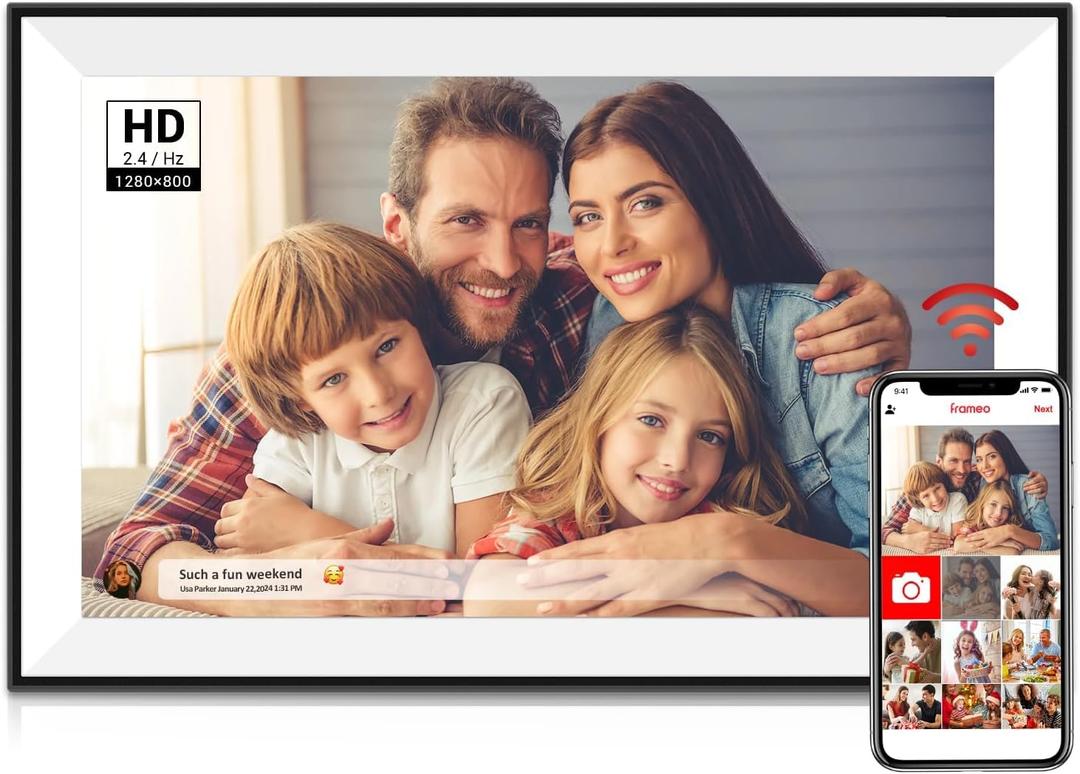 Frameo Digital Picture Frame 10.1 Inch Smart WiFi Digital Photo Frame, IPS Touch Screen, 32GB, Electronic Slideshow, Load from Phone App, Auto-Rotate, for Grandparents & Mothers Day