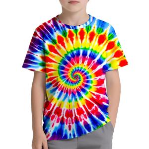 DMPROD Kids Neon Rainbow Tie Dye Shirt Size 17-18 Years Children Hippies Senior Short Sleeve Tees Tie-Dye T Shirt for Boys Girls