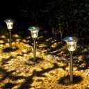 GIGALUMI 8 Pack Solar Pathway Lights, Solar Garden Lights Outdoor Warm White, Waterproof Led Path Lights for Yard, Patio, Landscape, Walkway (Stainless Steel) (Silver)