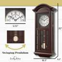 Pendulum Wall Clock - 27 inch Wooden Hanging Grandfather Wall Clock with Pendulum - Real Wood, Quiet, Non-Chiming & Battery Operated for Living Room Decor, Office & Home Dcor Gift
