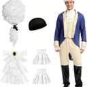 YLZFEQFN Men's Founding Father Costume,Adult Colonial Costume,Revolutionary War President General Outfit,Patriot Uniform with Wig, Medium 