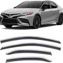 VESUL Compatible with Toyota Camry 2018-2024 L LE SE XLE XSE Hybrid Tape on Polycarbonate Rain Guards Window Visors Window Wind Deflector Shield Cover with 304 Stainless Steel Trim
