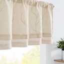 jinchan Linen Valance Sheer Double Layer Kitchen Window Curtain Leaf Embroidered Valance for Living Room Cafe Farmhouse Light Filtering Rustic Country Curtain 18 Inch Rod Pocket 1 Panel Beige