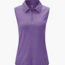 YSENTO Women's Sleeveless Golf Shirts Tops Clothes Collared 1/4 Zip Quick Dry Tennis Polo Shirts Apparel 4XL Purple