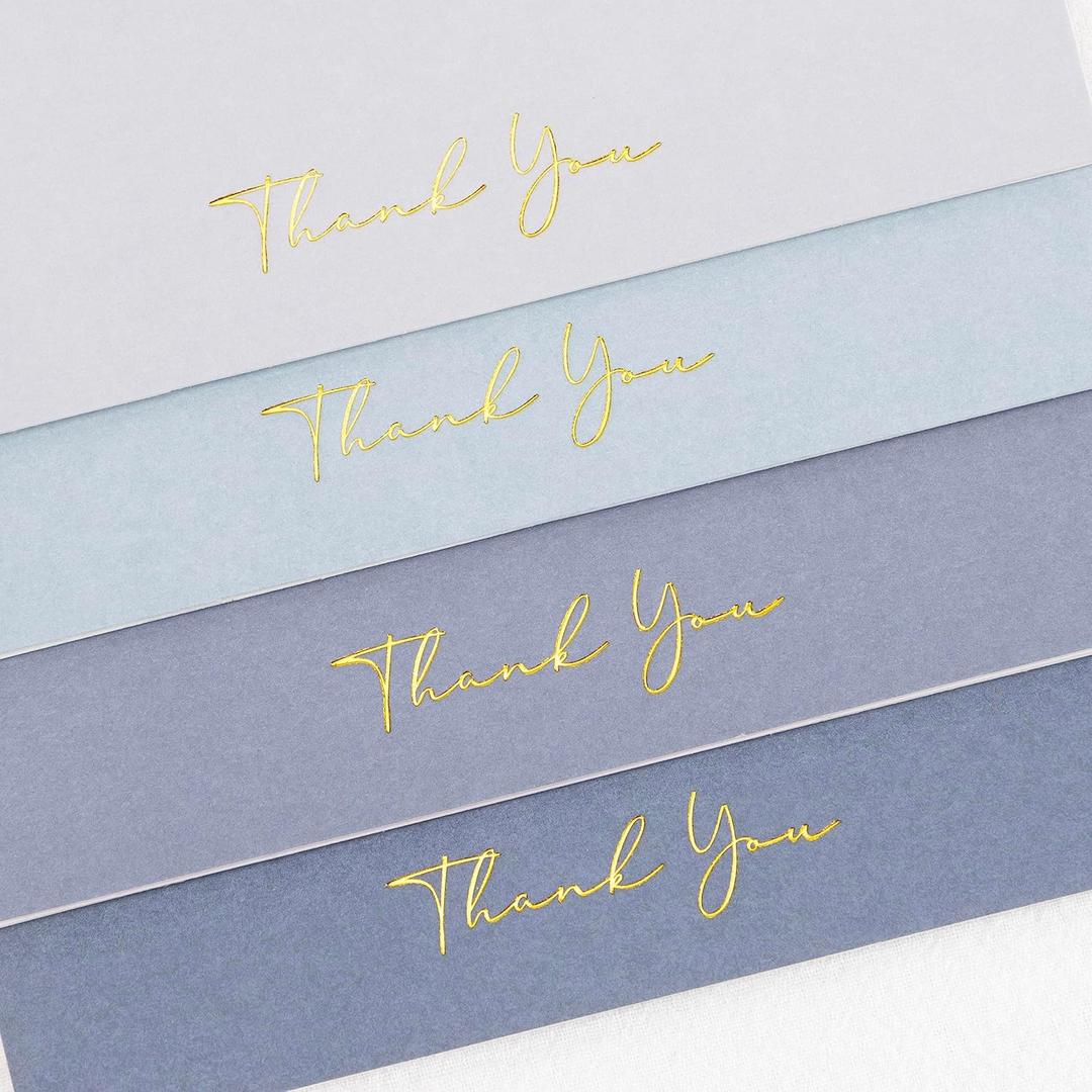 Crisky Dusty Blue Thank You Cards with Envelopes & Stickers 50 Pack Bridal Shower Graduation Thank You Cards Small Business, Wedding Baby Shower Birthday Funeral Notes Bulk
