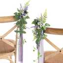 Ling's moment 8pcs Wedding Artificial Aisle Pew Flowers Chair Decorations Arrangements with Chiffon Ribbons Lavender Purple for Ceremony Chair Back Floral Decor Reception Church Party Outdoor (Pr-french Lavender & Plum)