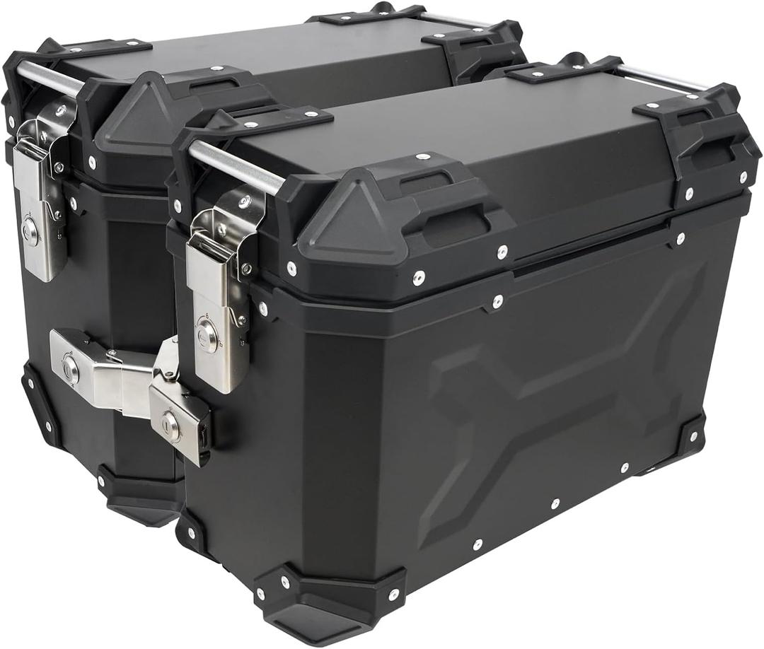 Pair Universal Motorcycle Side Case,36L Motorbike Hard Side Saddlebag Box Trunk Tour Storage Carrier with Security Lock and Handle for Helmet Luggage Include Left and Right Black Aluminum