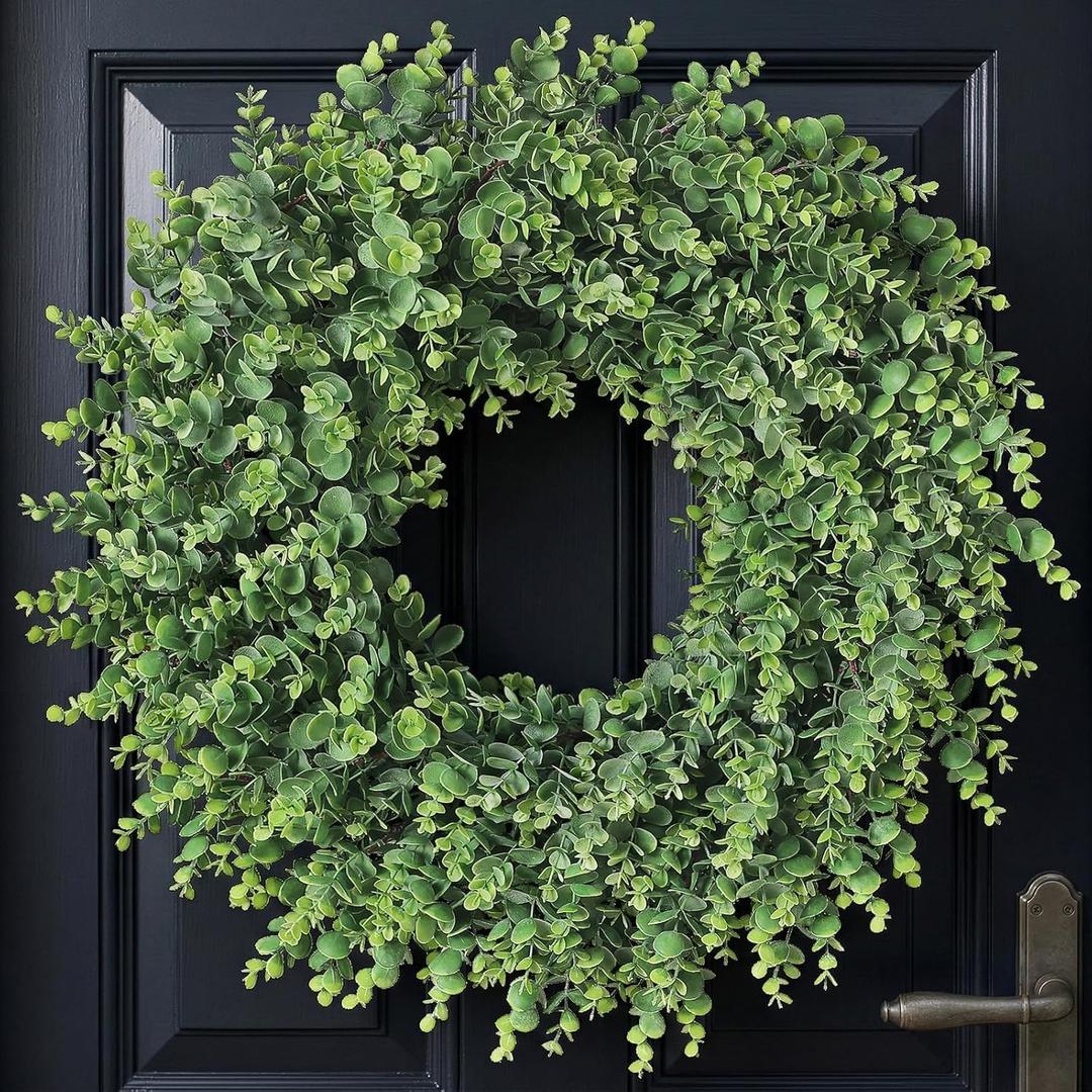 24" Real Touch Artificial Eucalyptus Wreath for Front Door - Fake Greenery Wreath with Realistic Feel, Faux Plant Wreath for Front Door Wall Windows Farmhouse Home Decor