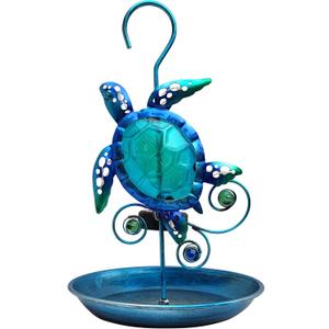 JOYBee Sea Turtle Solar Wild Bird Feeder for Outdoors Hanging, Metal & Glass Ocean Theme Outdoor Cardinals Feeders, Gifts for Bird Lovers and Solar Garden Decoration