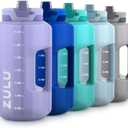 ZULU Goals 128oz Half Gallon Plastic Water Bottle with Straw and Time Marker | Large Reusable Jug with Handle and Leak Proof Lid for All Day Hydration, Gym and Outdoors, Gift Ready, Violet