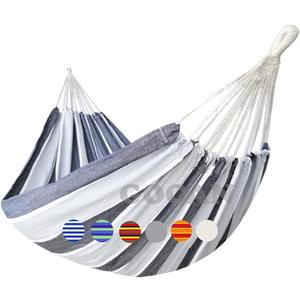 GOCAN Brazilian Double Hammock 2 Person Extra Large Canvas Cotton Hammock for Patio Porch Garden Backyard Lounging Outdoor and Indoor (Gray Stripe)