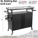 Outdoor Grill Cart Bar Cart with Storage Cabinet for Grilling Accessories（Black）, Cart Table with Cabinet