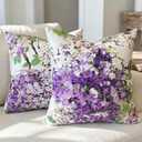 Velvet Purple Hydrangea Flower Throw Pillow Covers 18x18 Set of 2 Farmhouse Green Sage Decorative Pillow Covers for Outdoor，floral Vintage Rectangle Throw Pillow Cover for Couch Bed Sofa Cushion Patio
