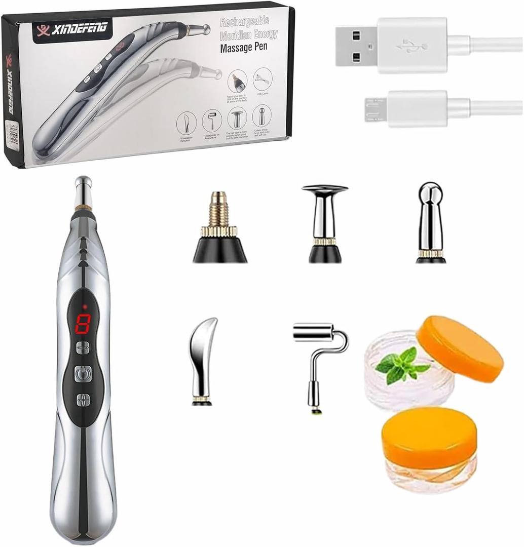 Acupuncture Pen, 9 Intensity Levels 5-in-1 Electronic Acupuncture Pen Pain Relief Therapy Rechargeable Powerful Meridian Energy Massage Pen Relief Pain Tools